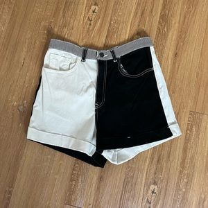 American Apparel black and white colorblock high-waisted shorts